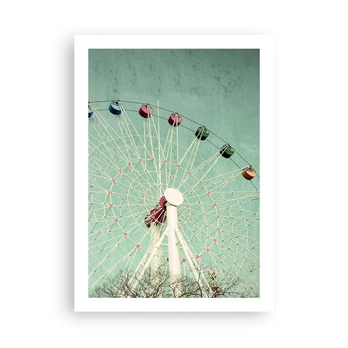 Affiche - Poster - Une grande roue rétro contre un ciel menthe - 50x70cm - Nous vous invitons à vous amuser - Décoration murale moderne pour le salon et la chambre ARTTOR