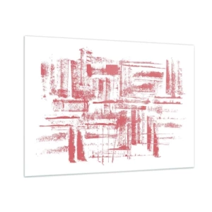 Impression sur verre - Image sur verre - Une composition abstraite en rouge ressemblant au contour de l'architecture urbaine. - 100x70cm - La ville rouge - Décoration murale moderne pour le salon et la chambre ARTTOR