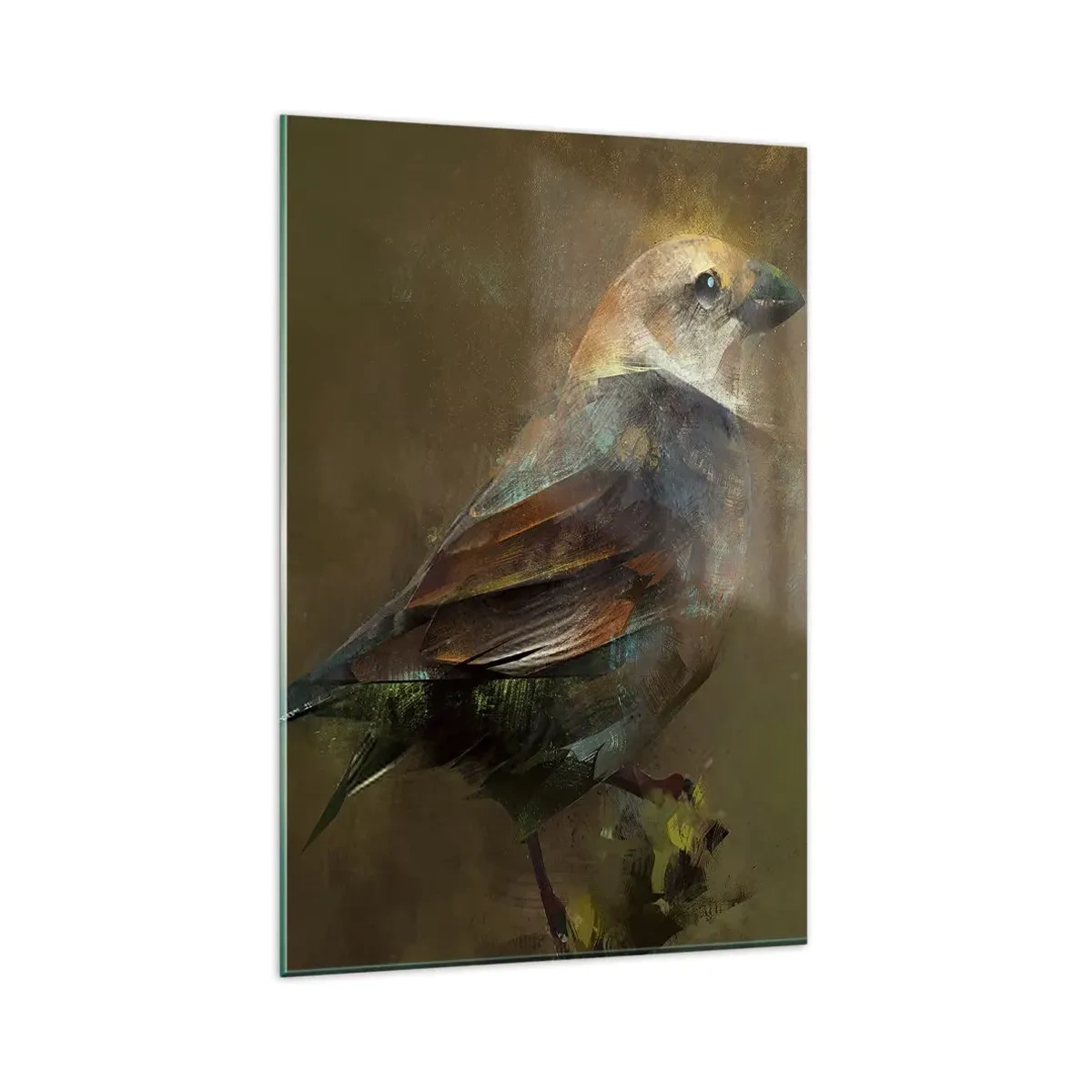 Impression sur verre - Image sur verre - Une interprétation artistique d'un moineau sur fond marron - 80x120cm - Un moineau, un petit oiseau - Décoration murale moderne pour le salon et la chambre ARTTOR
