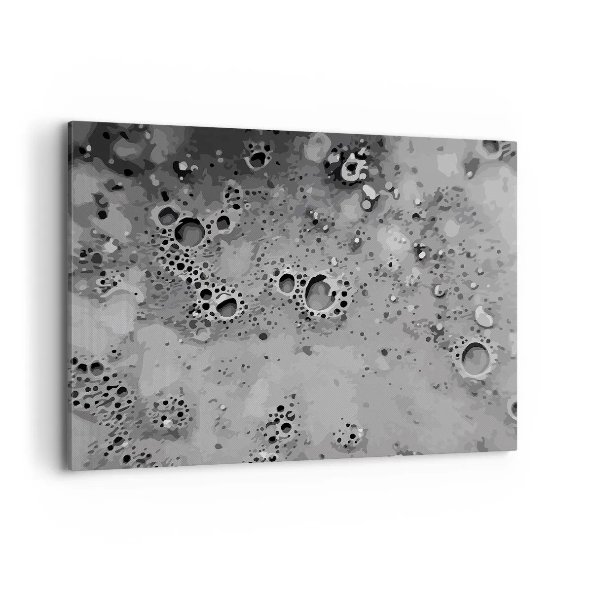 Impression sur toile - Image sur toile - Motif de bulles abstrait noir et blanc - 100x70cm - Comme un paysage lunaire - Décoration murale moderne pour le salon et la chambre ARTTOR