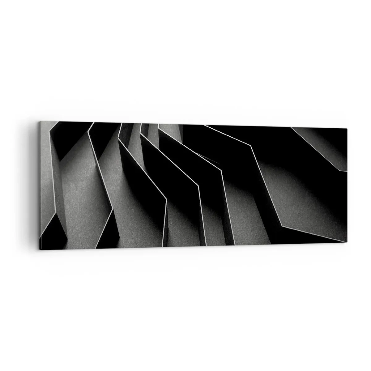 Impression sur toile - Image sur toile - Abstraction en noir et blanc avec des structures géométriques - 140x50cm - Ordre spatial - Décoration murale moderne pour le salon et la chambre ARTTOR