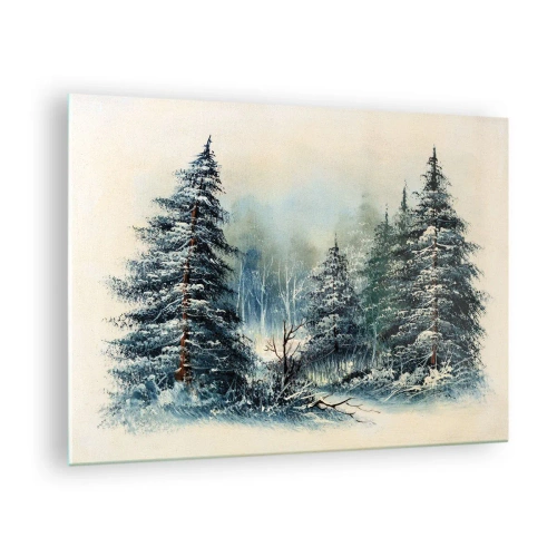 Impression sur verre - Image sur verre - Forêt d'hiver avec des arbres enneigés contre le ciel - 70x50cm - Prêt pour les fêtes - Décoration murale moderne pour le salon et la chambre ARTTOR