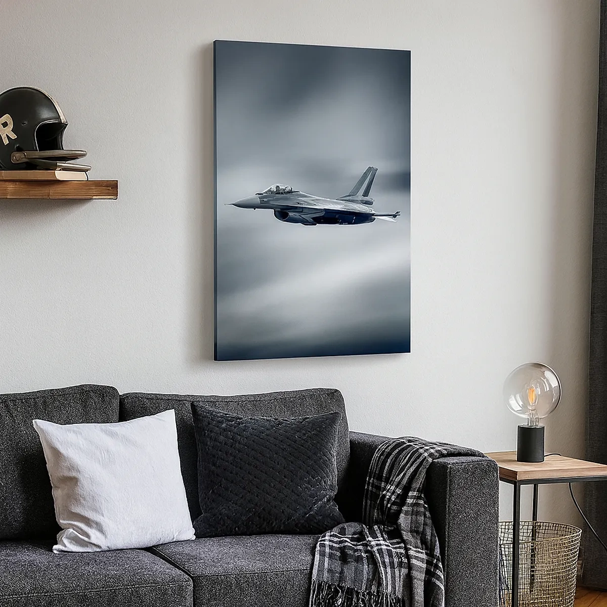 Impression sur toile - Image sur toile - Un avion de chasse en vol contre un ciel nuageux - 50x70cm - Acceptez-vous le défi? - Décoration murale moderne pour le salon et la chambre ARTTOR