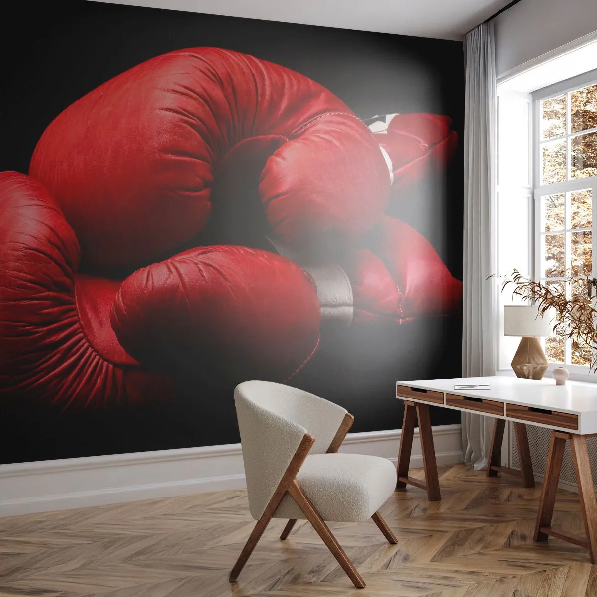 Papier Peint Photo Standard Eco - Les émotions du combat sont derrière nous - sport, Boîte, Gants de boxe - 400x280 cm