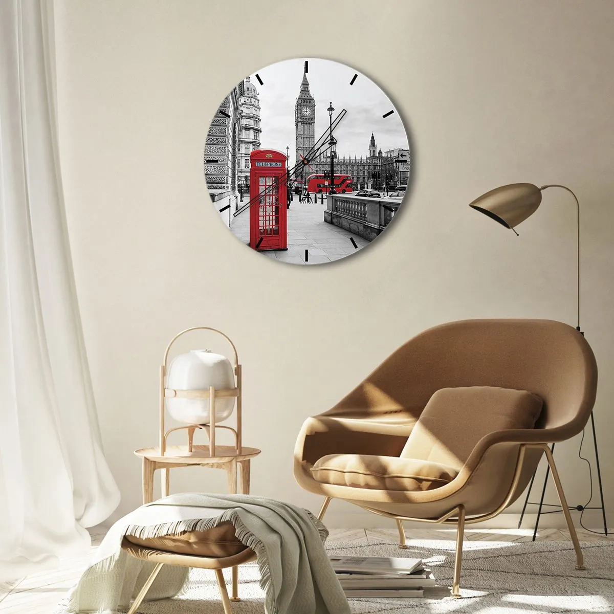 Horloge murale - Pendule murale - Big Ben et une cabine téléphonique rouge sur fond de Londres - 30x30cm - Sans aucun doute Londres - Décoration murale moderne pour le salon, la cuisine et la chambre ARTTOR