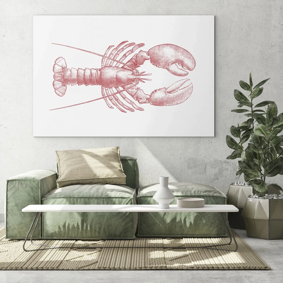 Impression sur verre - Image sur verre - Croquis d'un homard en rouge sur fond clair - 100x70cm - Un homard digne d'Homère - Décoration murale moderne pour le salon et la chambre ARTTOR