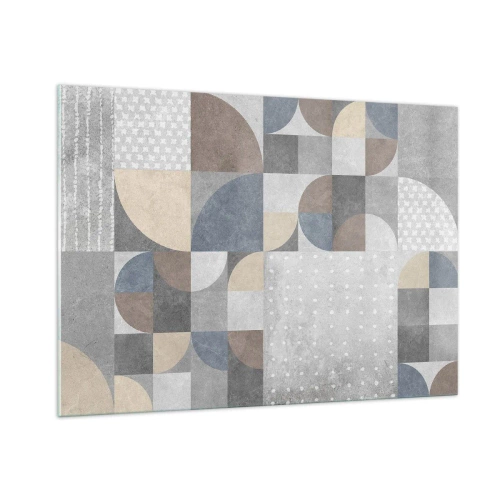 Impression sur verre - Image sur verre - Composition géométrique abstraite avec différentes formes et nuances de gris. - 100x70cm - Fantaisie de la céramique  - Décoration murale moderne pour le salon et la chambre ARTTOR