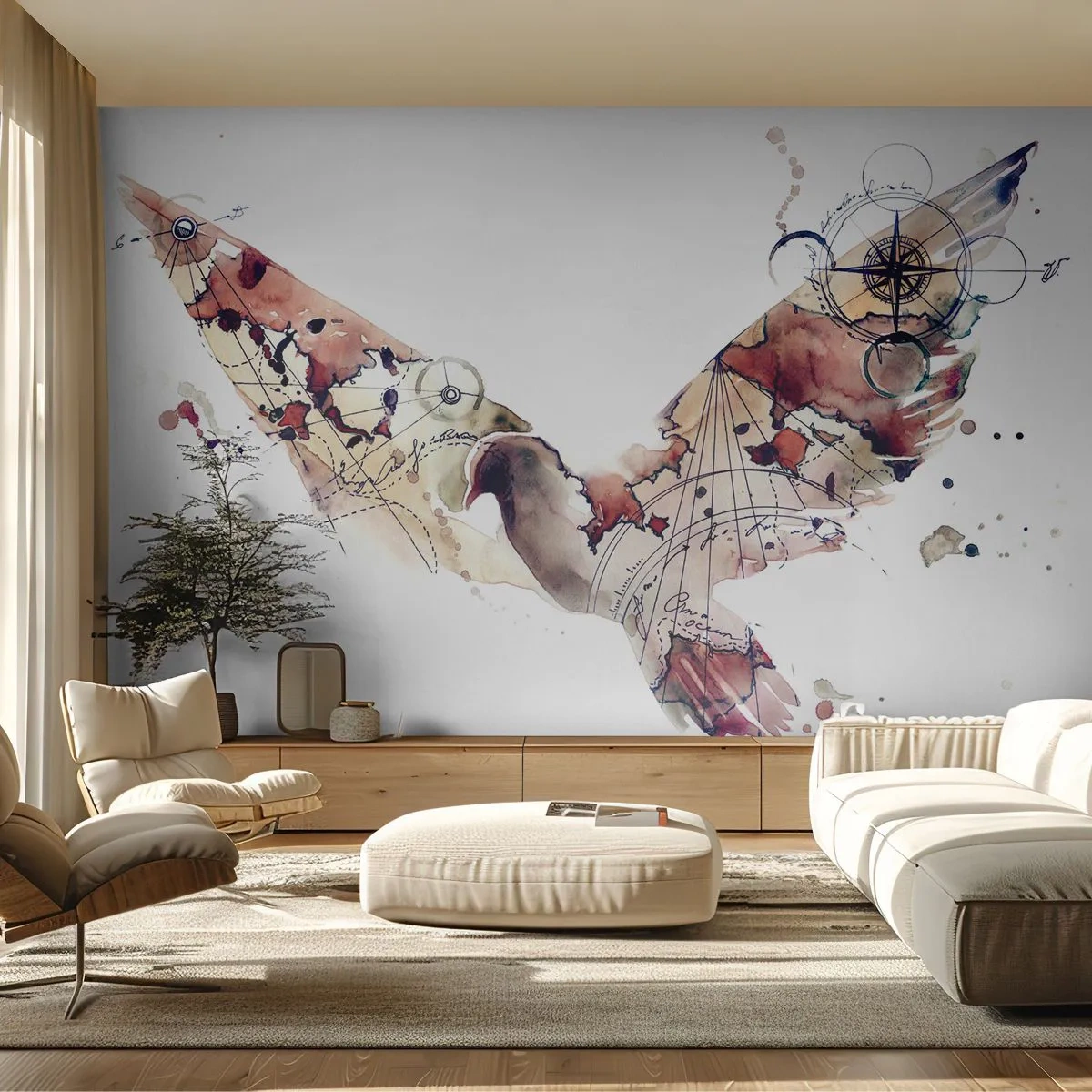 Papier Peint Photo Standard Eco - Un pèlerin volant - Des oiseaux, Pigeon, Abstraction - 250x175 cm