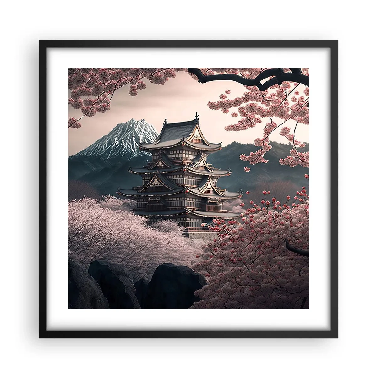 Affiche dans un cadre noir - Poster - Le pays des cerisiers en fleurs - 50x50 cm