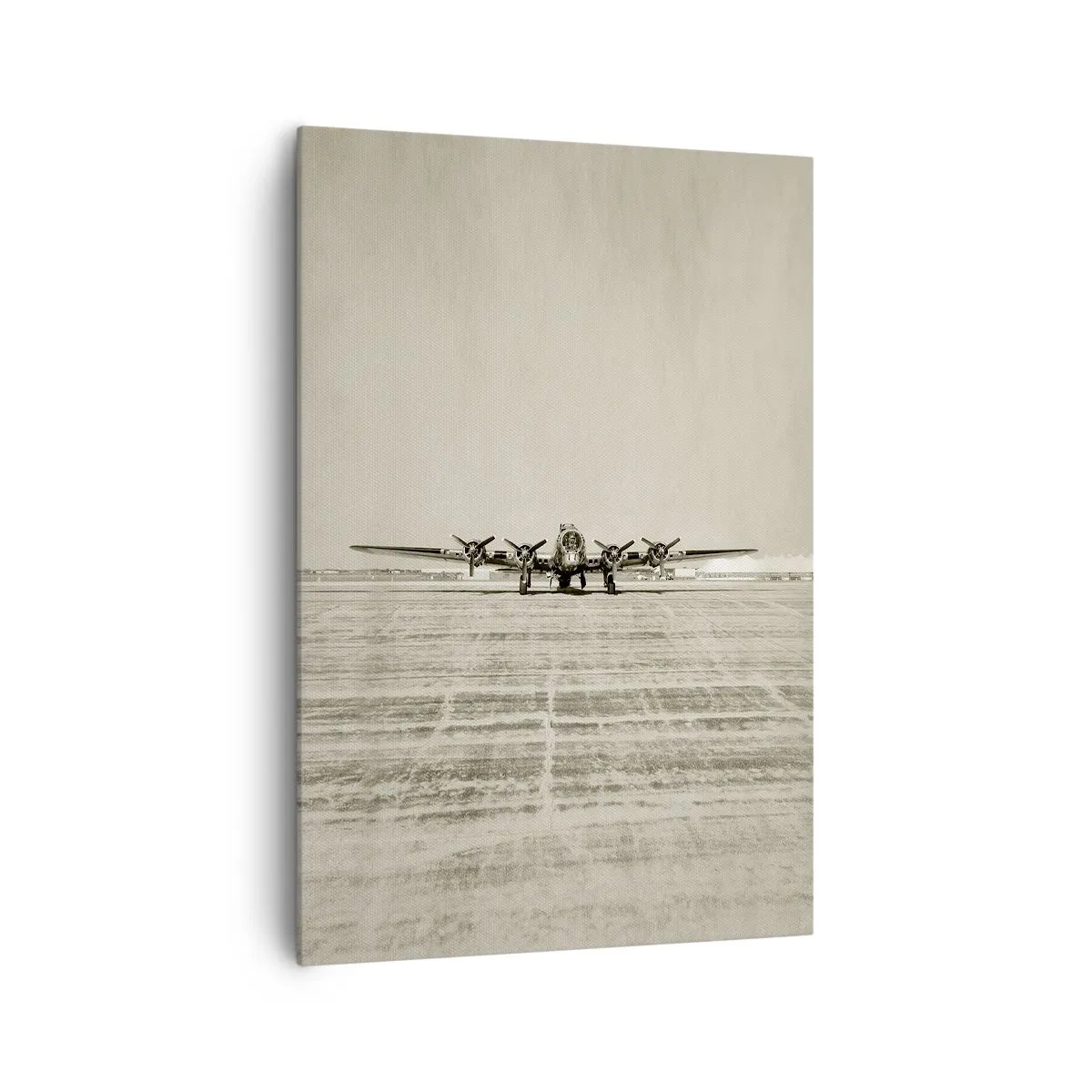 Impression sur toile - Image sur toile - Avion historique à l'aéroport en sépia - 70x100cm - Toujours prêt! - Décoration murale moderne pour le salon et la chambre ARTTOR