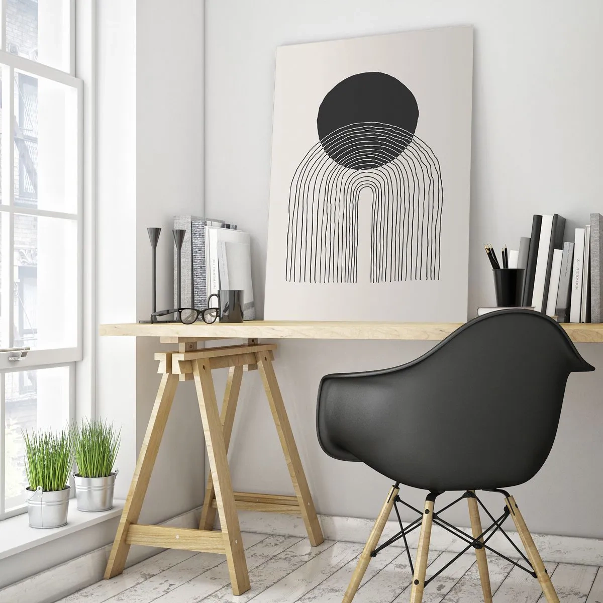 Impression sur verre - Image sur verre - Motif abstrait avec des lignes et un cercle noir sur un fond clair - 70x100cm - Tremblement et confiance - Décoration murale moderne pour le salon et la chambre ARTTOR