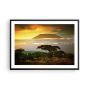 Affiche dans un cadre noir - Poster - Paysage africain avec le Kilimandjaro au lever du soleil - 70x50cm - Un rêve de voyageur - Décoration murale moderne pour le salon et la chambre ARTTOR