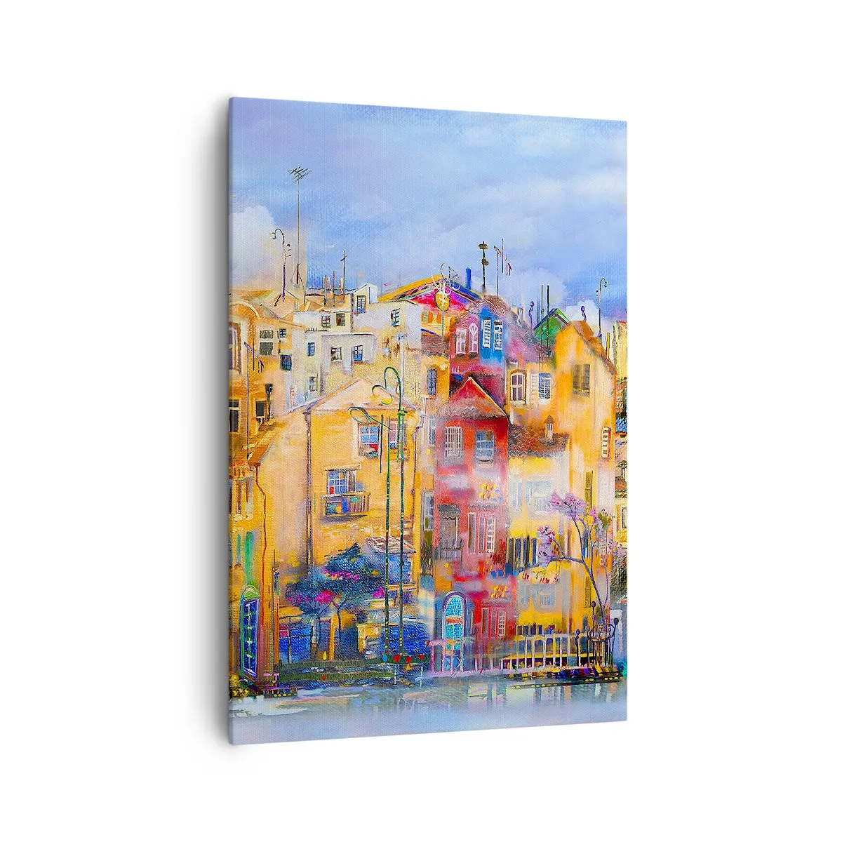 Impression sur toile - Image sur toile - Bâtiments urbains colorés dans un style artistique - 70x100cm - Nous sommes ensemble - Décoration murale moderne pour le salon et la chambre ARTTOR