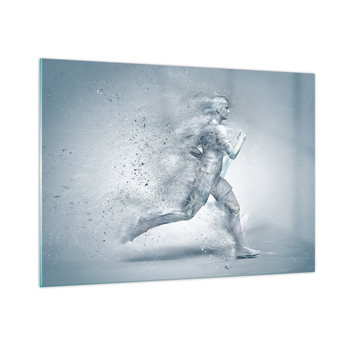 Impression sur verre - Image sur verre - Silhouette d'une figure en train de courir dans une forme abstraite - 100x70cm - Une énergie cristalline - Décoration murale moderne pour le salon et la chambre ARTTOR