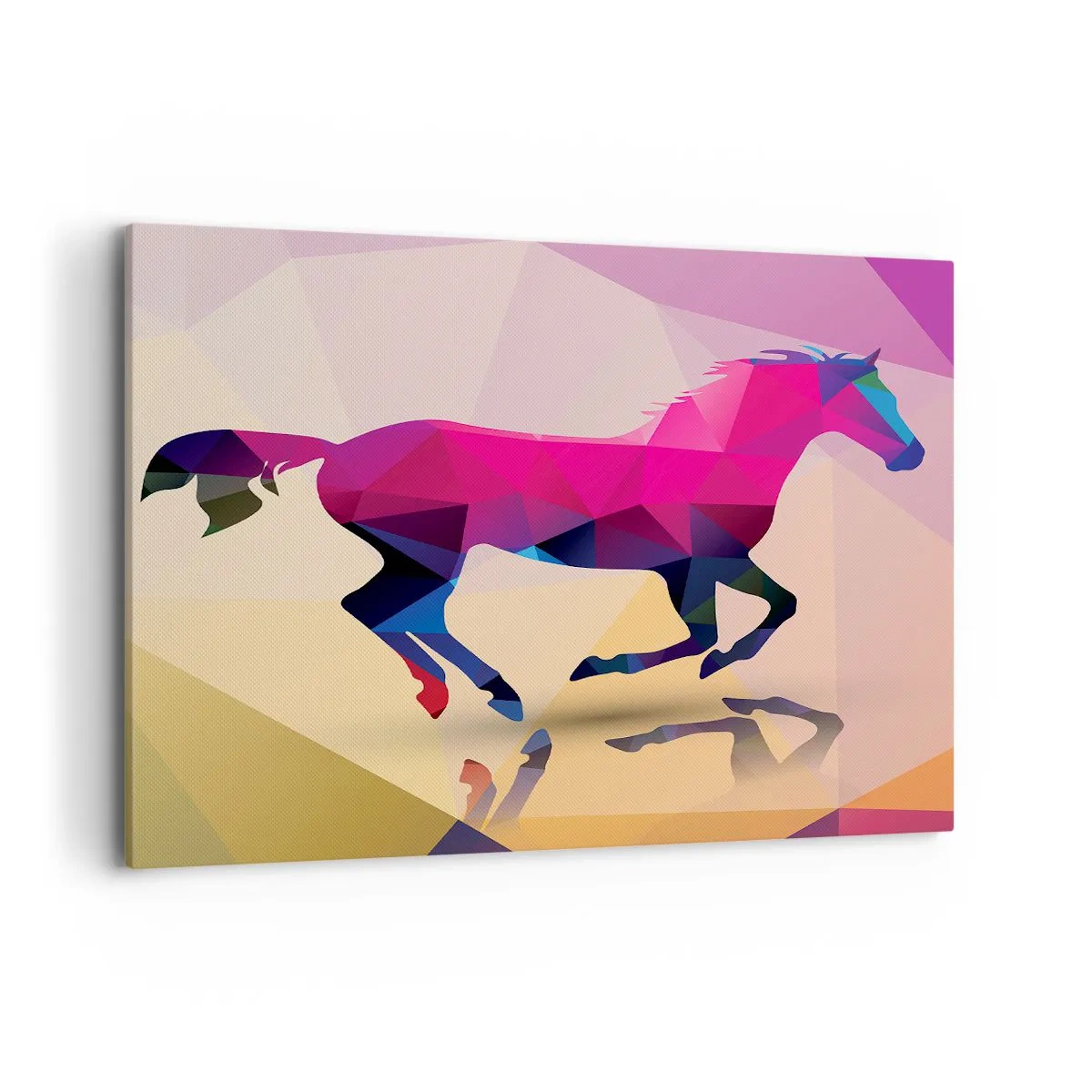 Impression sur toile - Image sur toile - Silhouette géométrique d'un cheval au galop aux couleurs vives - 100x70cm - Le cubisme toujours vivant - Décoration murale moderne pour le salon et la chambre ARTTOR