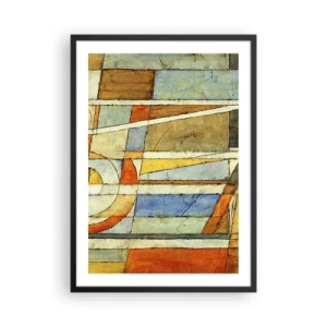 Affiche dans un cadre noir - Poster - Motifs géométriques dans les tons orange et bleu - 50x70cm - Cubisme sur le chantier - Décoration murale moderne pour le salon et la chambre ARTTOR
