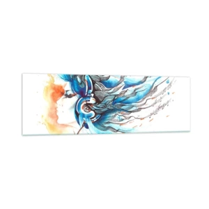 Impression sur verre - Image sur verre - Graphique artistique d'une femme portant des écouteurs avec des accents musicaux - 160x50cm - Que la musique joue - Décoration murale moderne pour le salon et la chambre ARTTOR