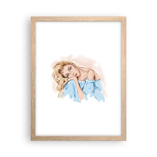 Affiche dans un chêne clair - Poster - Rêveuse en bleu - 30x40 cm