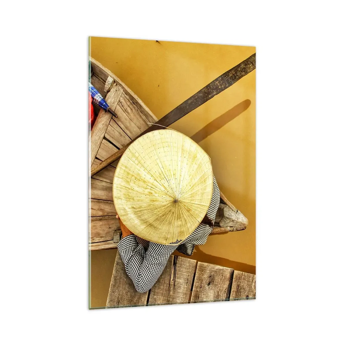 Impression sur verre - Image sur verre - Un bateau traditionnel vu à vol d'oiseau - 80x120cm - La vie sur le fleuve Jaune - Décoration murale moderne pour le salon et la chambre ARTTOR