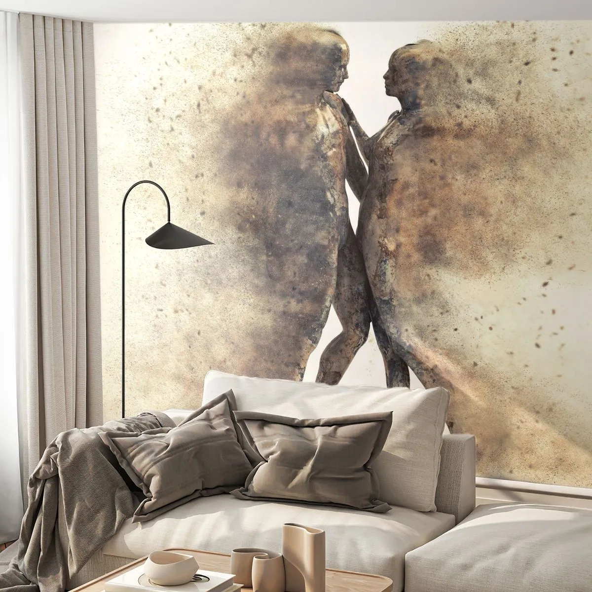 Papier Peint Photo Premium Sand - Silhouettes de personnages se dissolvant dans la poussière - 100x70cm - Ils sont sortis de la poussière pour aimer - Décoration murale moderne pour le salon et la chambre ARTTOR