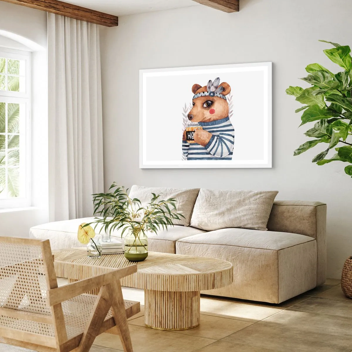 Affiche dans un cadre blanc - Poster - Un nounours trop mignon - 70x50 cm