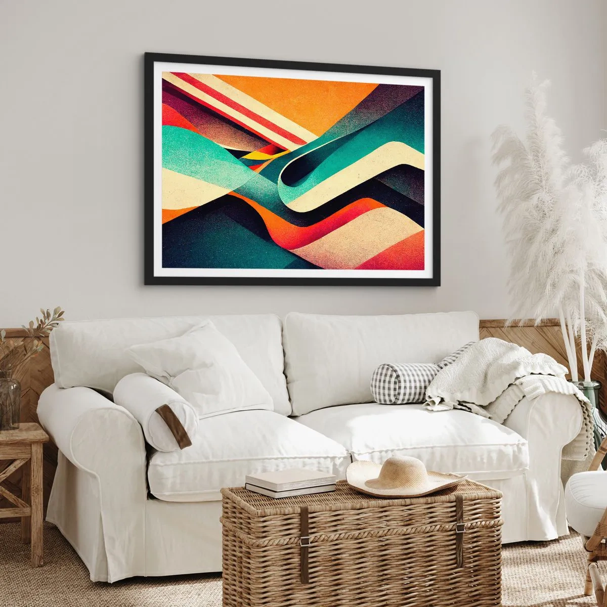 Affiche dans un cadre noir - Poster - Vagues abstraites colorées dans une composition dynamique - 100x70cm - Composition intense - Décoration murale moderne pour le salon et la chambre ARTTOR