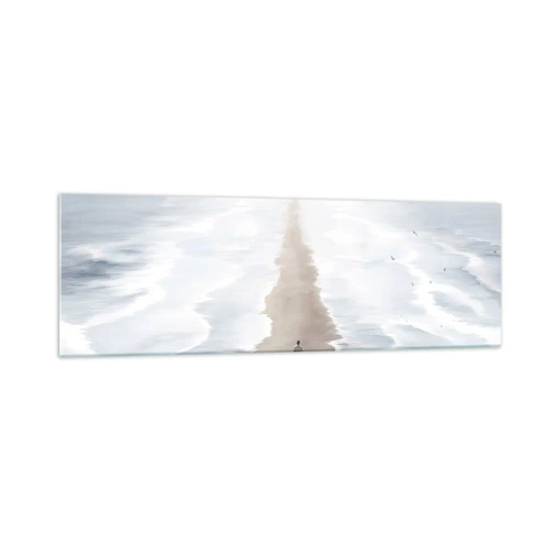 Impression sur verre - Image sur verre - Une silhouette sur une route solitaire au milieu d'un vaste paysage aquatique - 160x50cm - Un brillant avenir - Décoration murale moderne pour le salon et la chambre ARTTOR