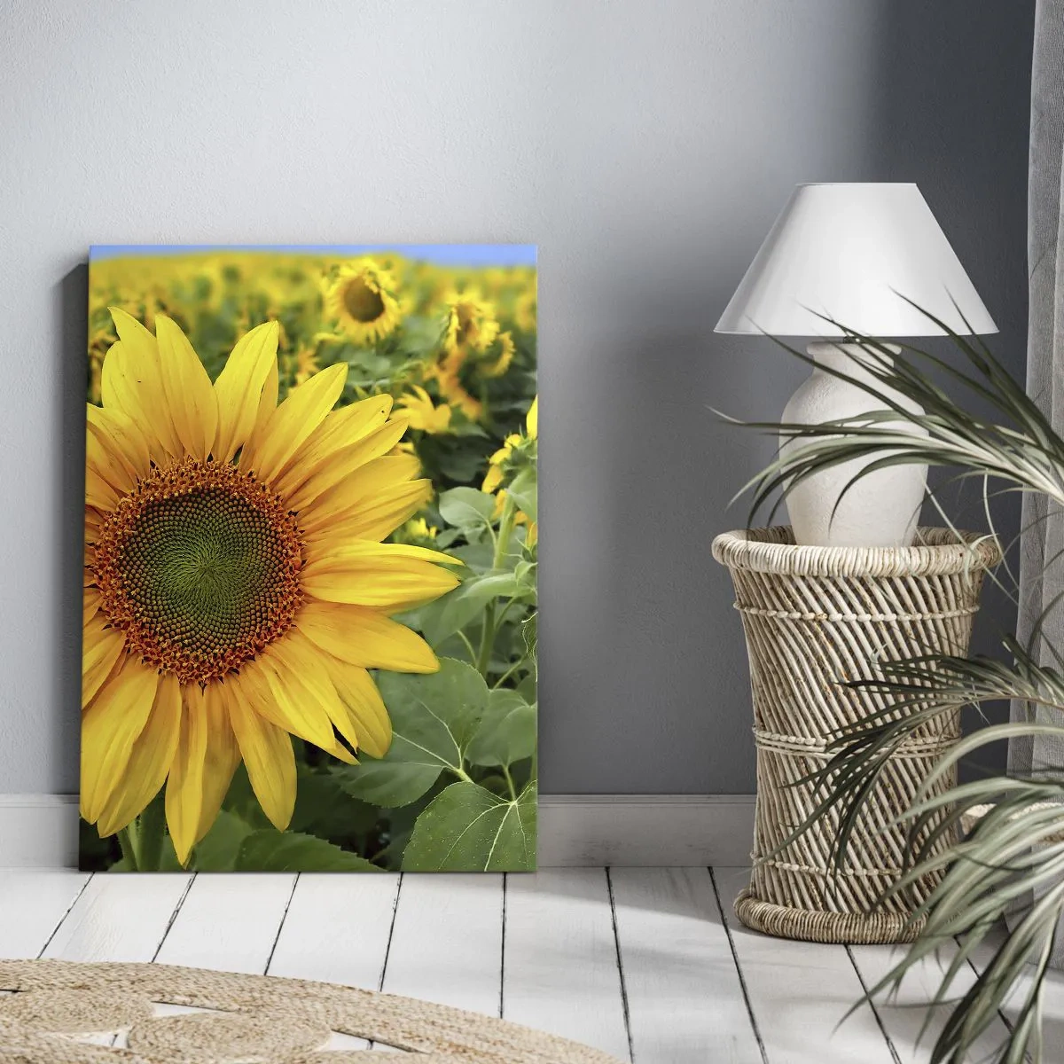 Impression sur toile - Image sur toile - Un champ de tournesols aux fleurs jaunes sur fond de feuilles vertes - 70x100cm - Des centaines de soleils se sont embrasés - Décoration murale moderne pour le salon et la chambre ARTTOR
