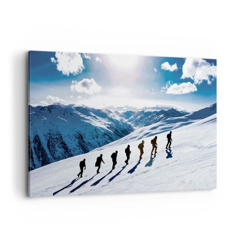 Impression sur toile - Image sur toile - Un groupe d'alpinistes gravissant une pente enneigée - 100x70cm - L'équipe des conquérants - Décoration murale moderne pour le salon et la chambre ARTTOR