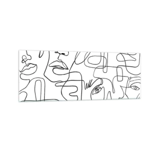 Impression sur verre - Image sur verre - Un dessin minimaliste d'un visage avec des lignes sur un fond clair. - 140x50cm - Dans des émotions enchevêtrées - Décoration murale moderne pour le salon et la chambre ARTTOR
