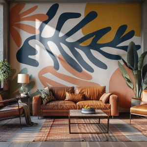 Papier Peint Photo Premium Canvas - Feuilles colorées dans un style abstrait - 100x70cm - Mers de corail - Décoration murale moderne pour le salon et la chambre ARTTOR