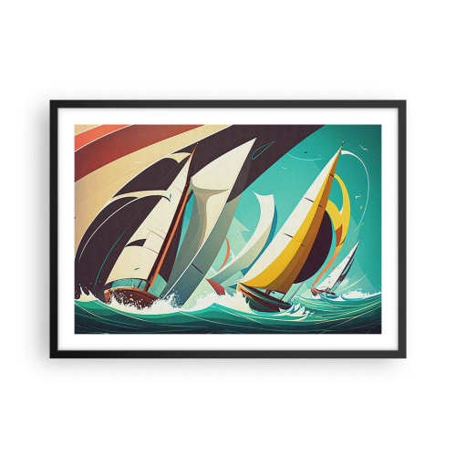 Affiche dans un cadre noir - Poster - Une illustration dynamique de voiliers dans une mer agitée. - 70x50cm - Bonne chance avec les éléments - Décoration murale moderne pour le salon et la chambre ARTTOR