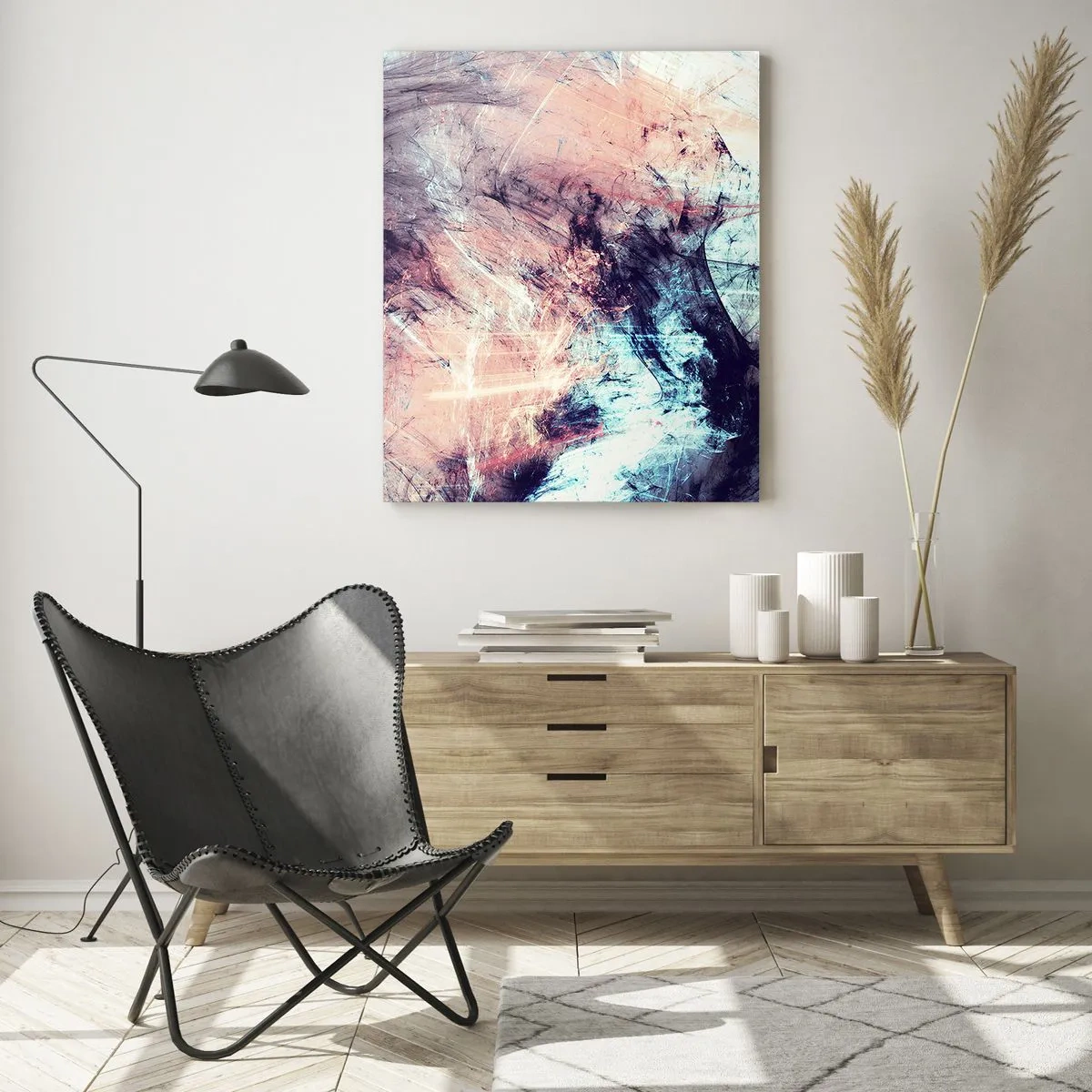 Impression sur verre - Image sur verre - Composition abstraite aux tons pastel et sombres - 70x100cm - Sentir le vent - Décoration murale moderne pour le salon et la chambre ARTTOR