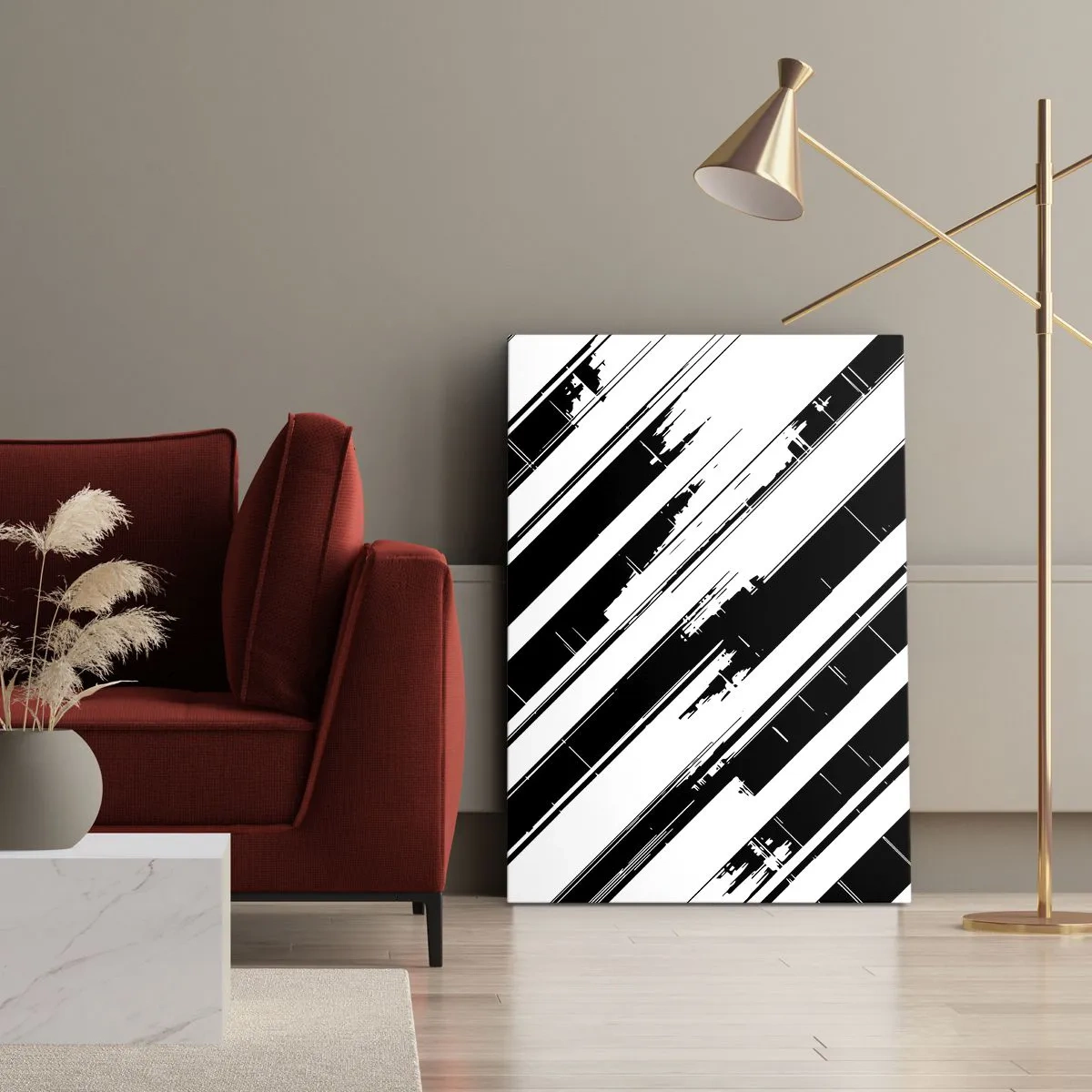 Impression sur toile - Image sur toile - Lignes noires et blanches et motifs géométriques dans un style moderne - 70x100cm - Une composition intense et dynamique - Décoration murale moderne pour le salon et la chambre ARTTOR