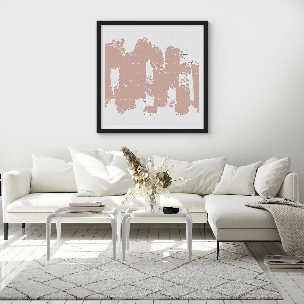 Affiche dans un cadre noir - Poster - Abstraction en rose tendre - 60x60 cm