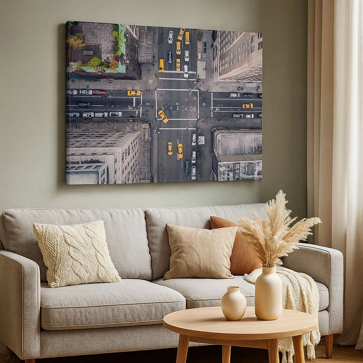 Impression sur toile - Image sur toile - Vue aérienne d'une rue animée de la ville - 70x50cm - Un choix simple - Décoration murale moderne pour le salon et la chambre ARTTOR