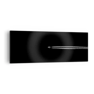 Impression sur toile - Image sur toile - Un avion à réaction avec une traînée de condensation visible sur fond noir - 140x50cm - Dans une autre dimension - Décoration murale moderne pour le salon et la chambre ARTTOR