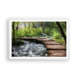 Affiche dans un cadre blanc - Poster - Au-dessus de la cascade mousseuse - 91x61 cm