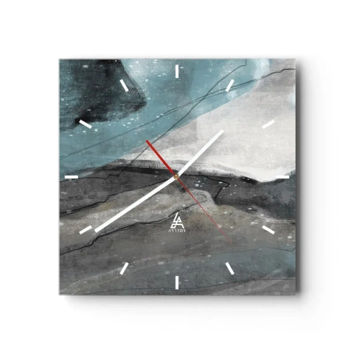 Horloge murale - Pendule murale - Composition abstraite dans les tons de gris et de bleu - 30x30cm - Résumé : roches et glace - Décoration murale moderne pour le salon et la chambre ARTTOR