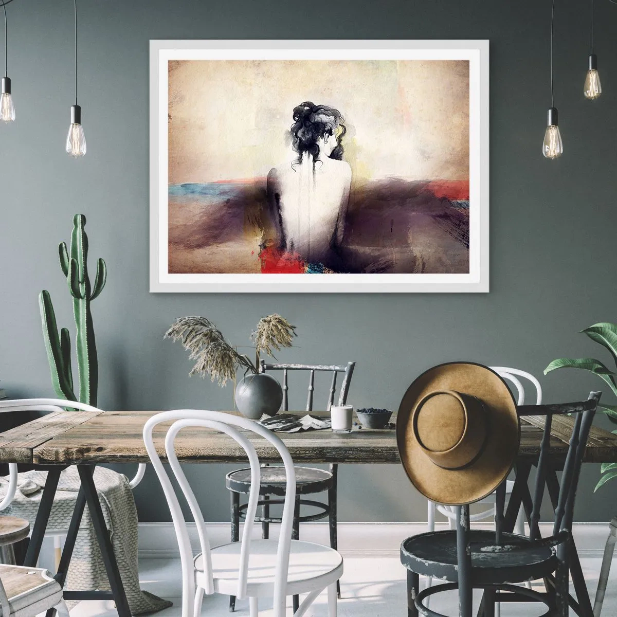 Affiche dans un cadre blanc - Poster - Lignes lisses, formes ovales - 70x50 cm