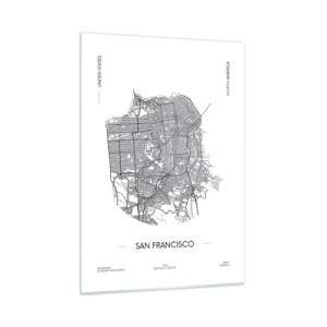 Impression sur verre - Image sur verre - Une carte minimaliste des rues de San Francisco - 50x70cm - Anatomie de San Fransisco - Décoration murale moderne pour le salon et la chambre ARTTOR