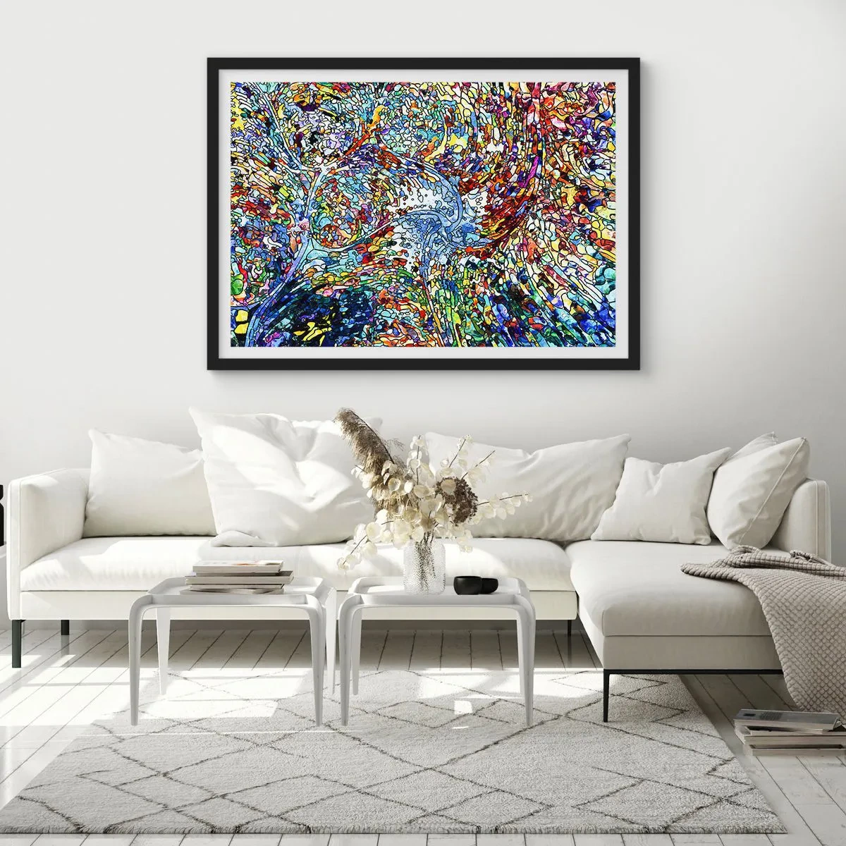 Affiche dans un cadre noir - Poster - Un motif abstrait coloré inspiré de la nature - 100x70cm - Goutte de vitrail - Décoration murale moderne pour le salon et la chambre ARTTOR