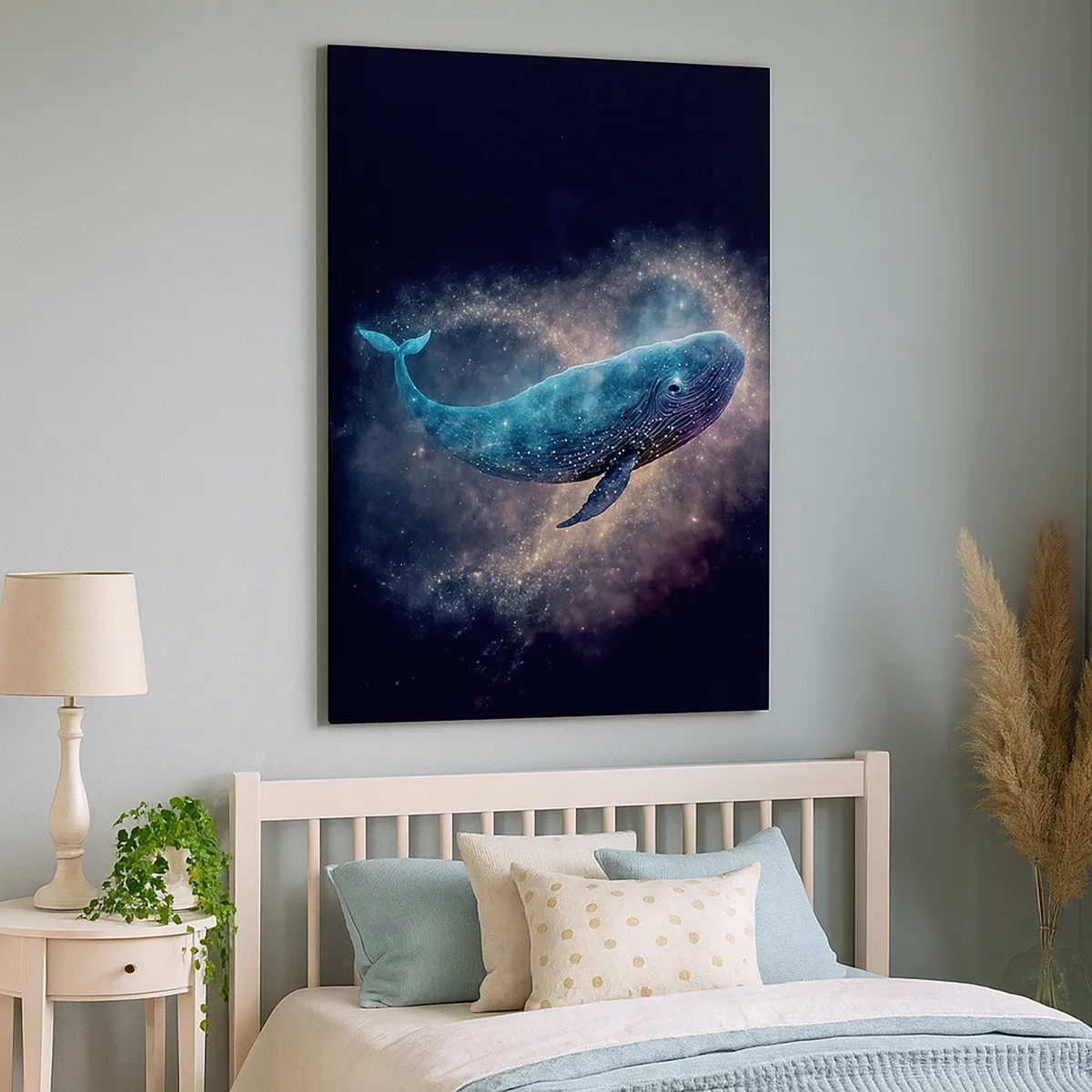 Impression sur toile - Image sur toile - Une baleine spatiale avec une galaxie en arrière-plan - 50x70cm - Un tel monde existe… - Décoration murale moderne pour le salon et la chambre ARTTOR