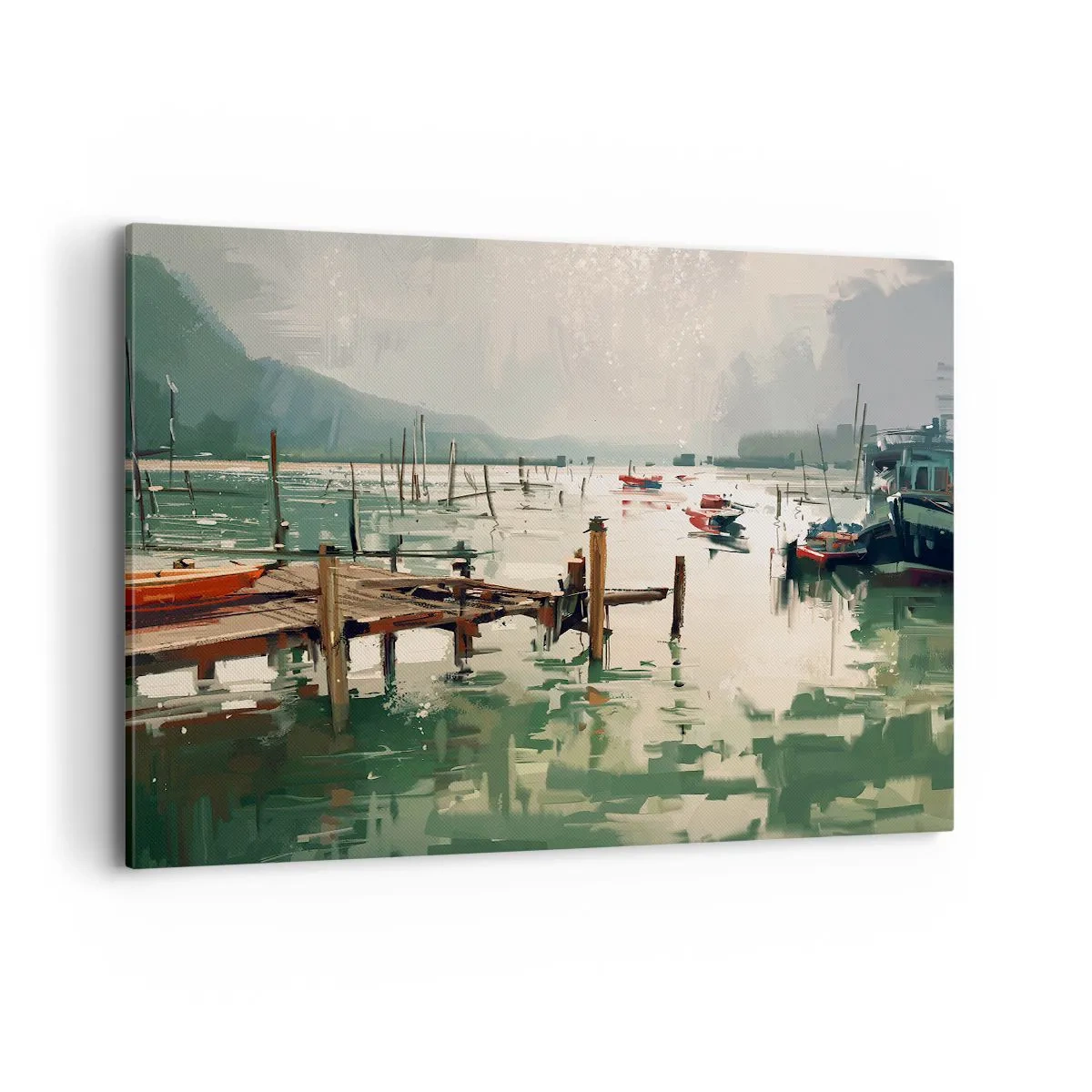 Impression sur toile - Image sur toile - Un port pittoresque avec des bateaux sur une eau calme - 100x70cm - Trempé dans une lune en fusion - Décoration murale moderne pour le salon et la chambre ARTTOR