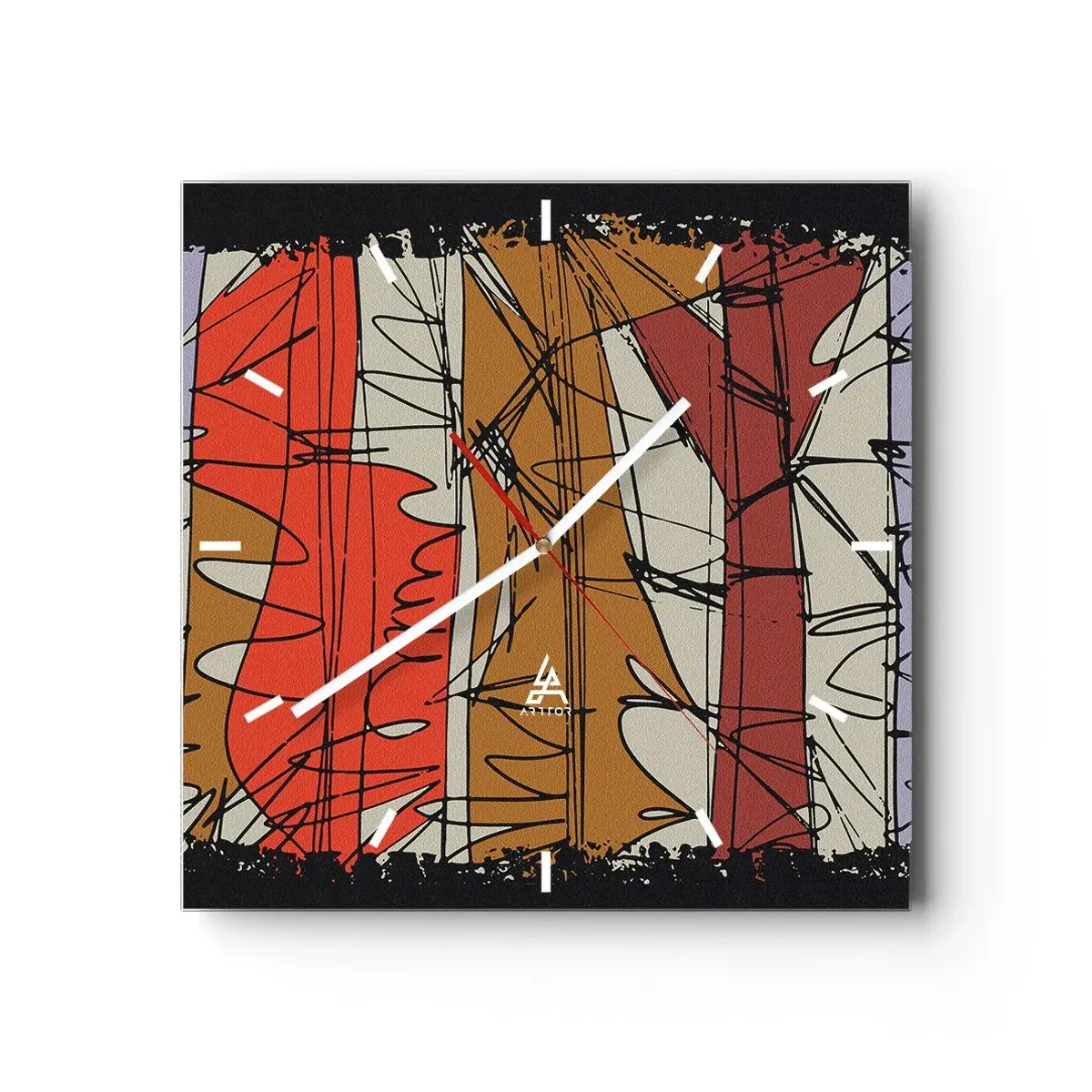 Horloge murale - Pendule murale - Composition abstraite aux couleurs intenses - 30x30cm - Composition spontanée - Décoration murale moderne pour le salon et la chambre ARTTOR