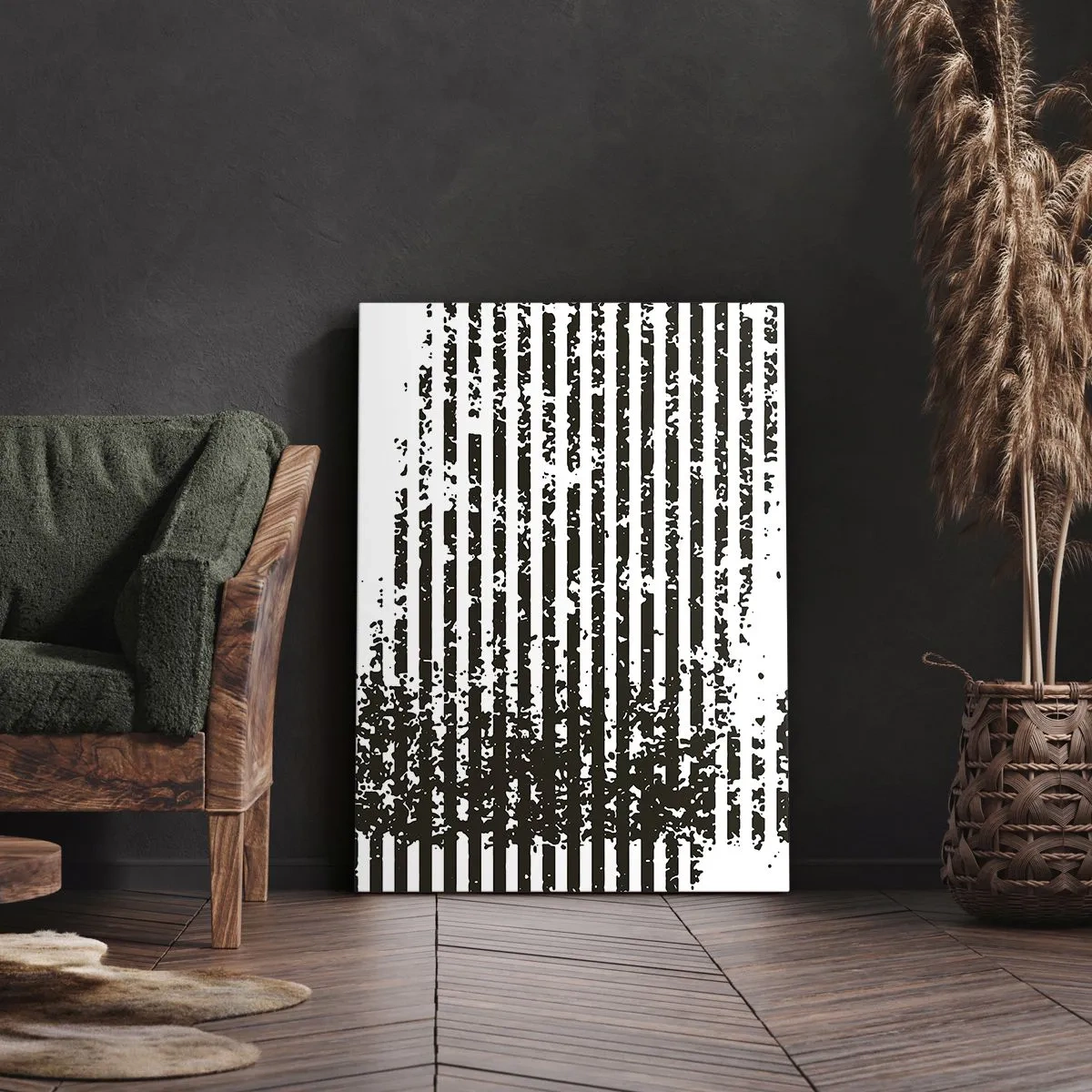 Impression sur toile - Image sur toile - Lignes abstraites avec un effet vieilli en noir et blanc - 70x100cm - Rythme et bruissement - Décoration murale moderne pour le salon et la chambre ARTTOR