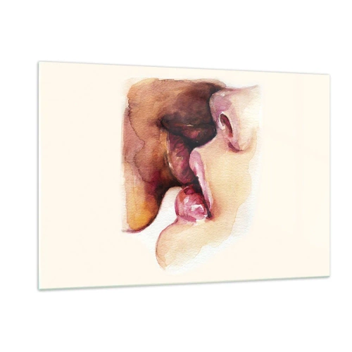 Impression sur verre - Image sur verre - Aquarelle artistique représentant un baiser de deux visages sur fond clair - 120x80cm - Comme le jour et la nuit, la terre et le ciel - Décoration murale moderne pour le salon et la chambre ARTTOR