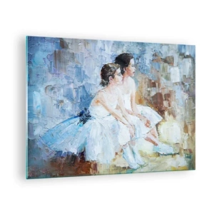 Impression sur verre - Image sur verre - Deux ballerines en robes blanches sur fond impressionniste - 70x50cm - Reste de jeunes cygnes - Décoration murale moderne pour le salon et la chambre ARTTOR