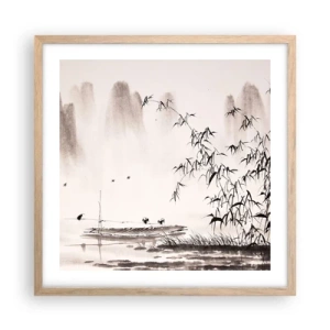 Affiche dans un chêne clair - Poster - Le silence des rizières - 50x50 cm