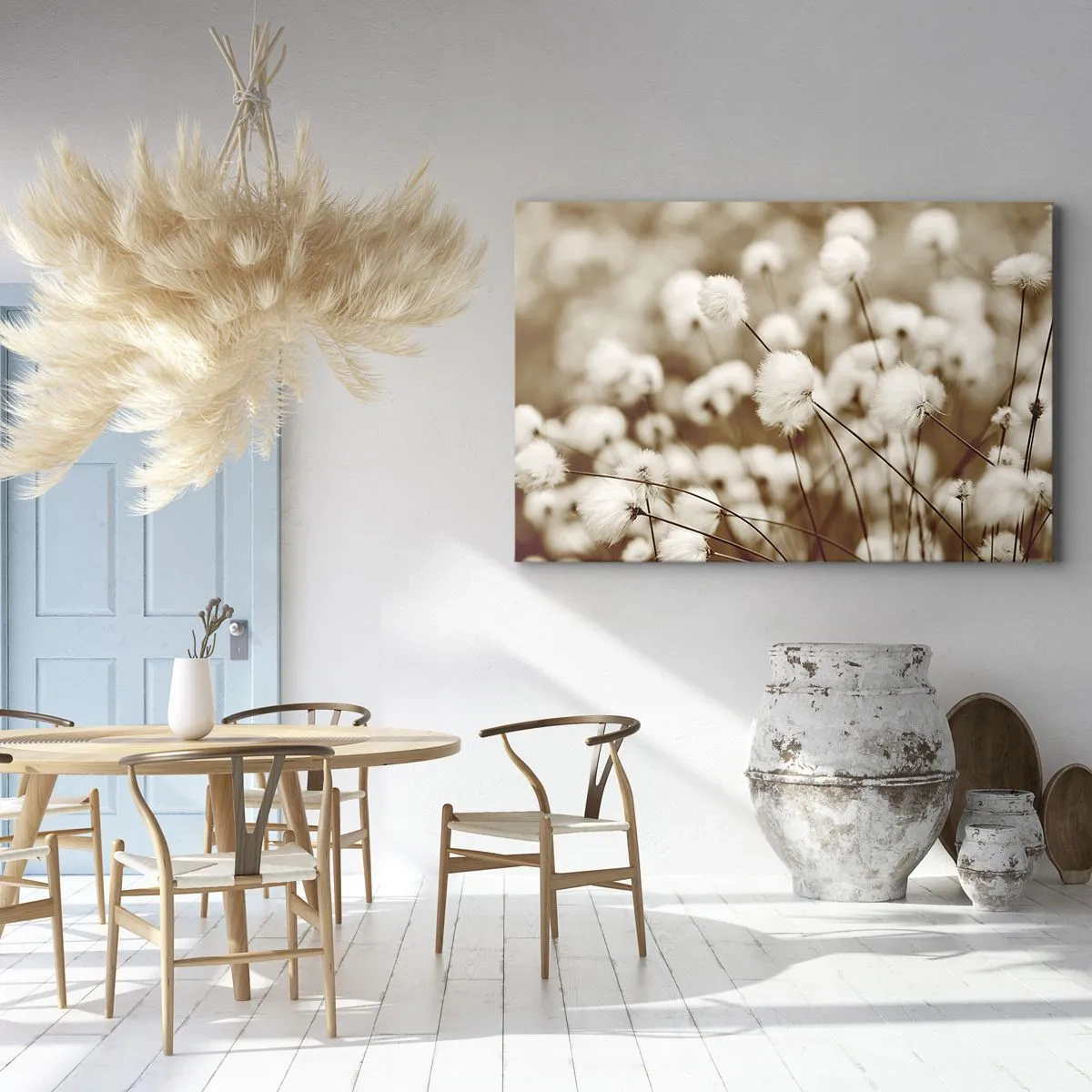 Impression sur toile - Image sur toile - Un champ de plantes délicates aux tons sépia - 100x70cm - Tige moelleuse - Décoration murale moderne pour le salon et la chambre ARTTOR